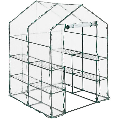 Relaxdays Serre de jardin, avec bâche en PVC, 8 étages, à taille humaine, HLP : 195x143x143 cm, vert/transparent