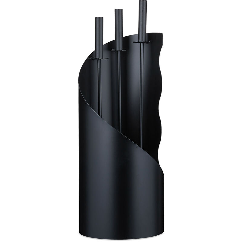 Relaxdays - Serviteur de cheminée, moderne, 4 pièces, tisonnier, pelle à cendre, balai, support, HxLxP 56,5x20x20cm, noir