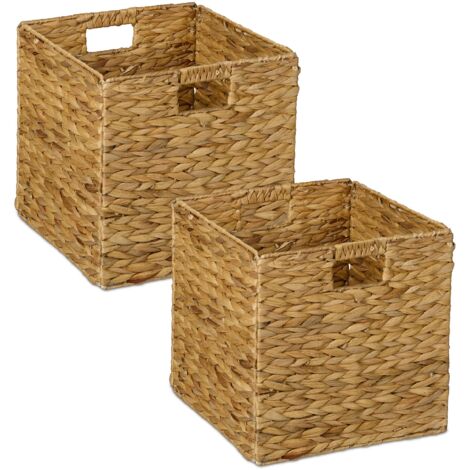 Relaxdays Set 2 Cesti Intrecciati Portaoggetti in Giacinto Acqua, HLP: 30x30x30cm, Scatola da Scaffale Cubo, Naturale