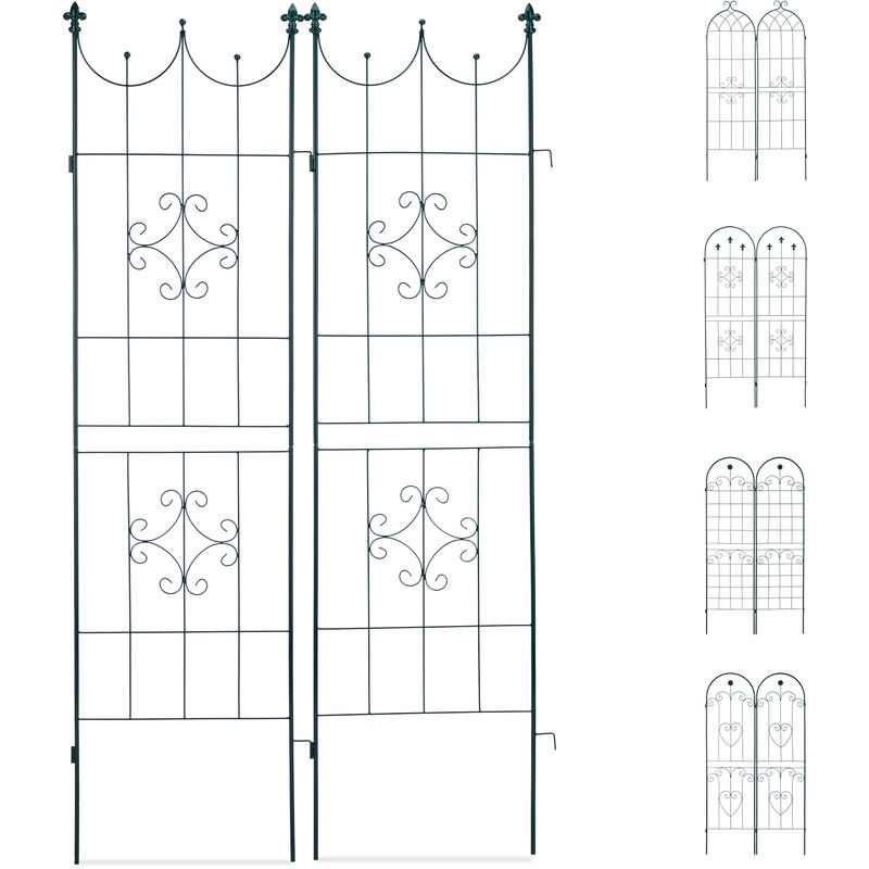 Set 2 Grigliati per Rampicanti, in Metallo 180x50cm Design con motivi decorativi, ad Incastro, Verde Scuro - Relaxdays