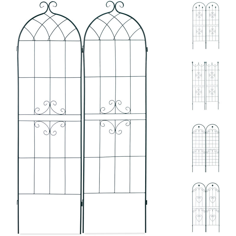 Set 2 Grigliati Giardino per Rampicanti, in Metallo 180x50cm Design a forma di arco, ad Incastro, Verde Scuro - Relaxdays