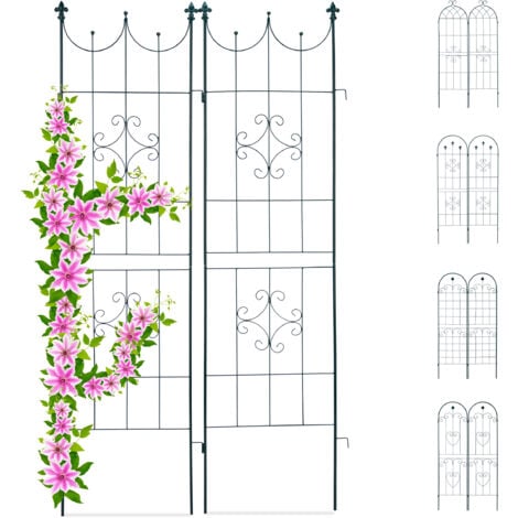 Relaxdays Set 2 Grigliati per Rampicanti, in Metallo 180x50cm Design con motivi decorativi, ad Incastro, Verde Scuro