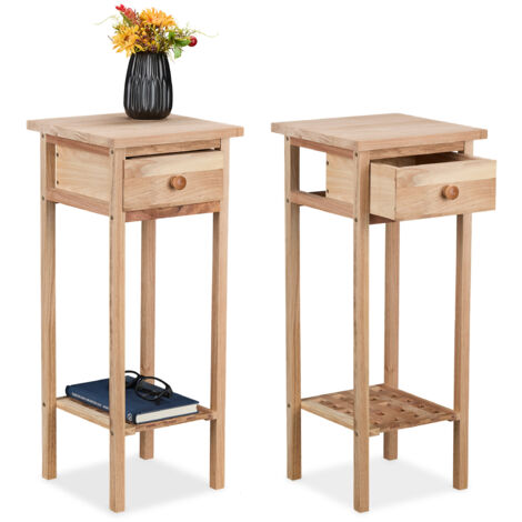 Relaxdays Set 2 Tavolini da Salotto, Comodini con Cassetto, Tavoli da Ingresso, HLP: 60x25x25 cm, Legno Noce Naturale