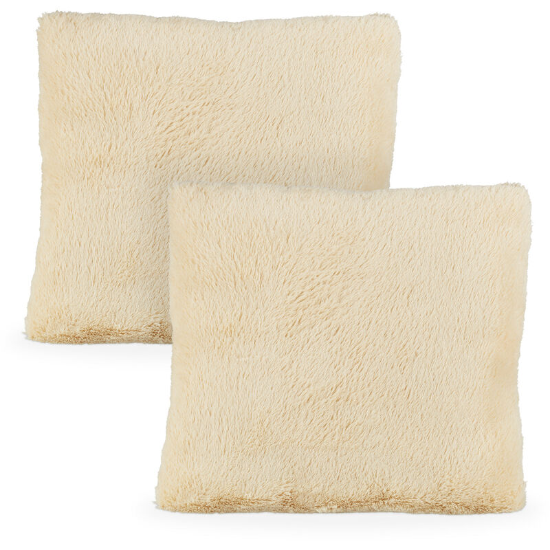 Relaxdays - Fluffy Cushions, Set Of 2, Cuddly Pillows, Plush Cover, Decorative Cushions, Fluffy Pillows, 35x40cm, Cream