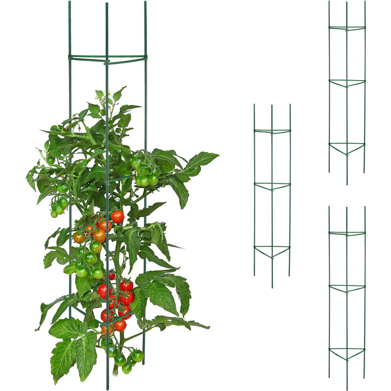 Relaxdays - Tuteur pour tomates, plantes grimpantes, lot de 4, métal & plastique, HxLxP : 150x32x32 cm, vert