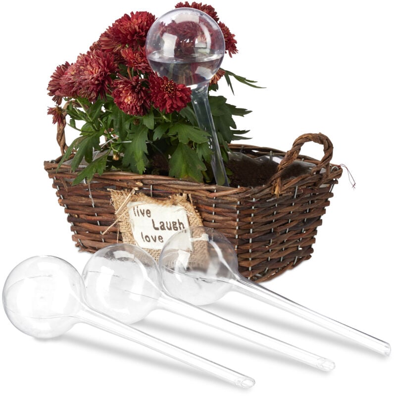 Relaxdays - Globes d'arrosage en plastique, lot de 12, distributeur eau plantes, 2 semaines, pot fleurs, 250 ml, transparent