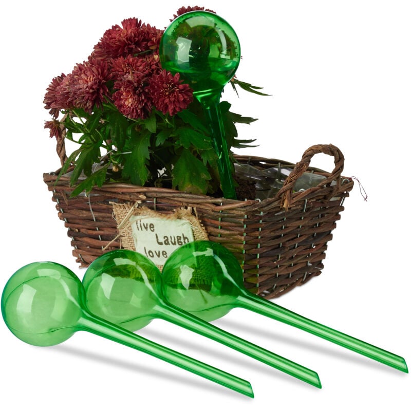 Relaxdays - Globes d'arrosage en plastique, lot de 24, distributeur eau plantes, 2 semaines, pot fleurs, boules arrosage, vert