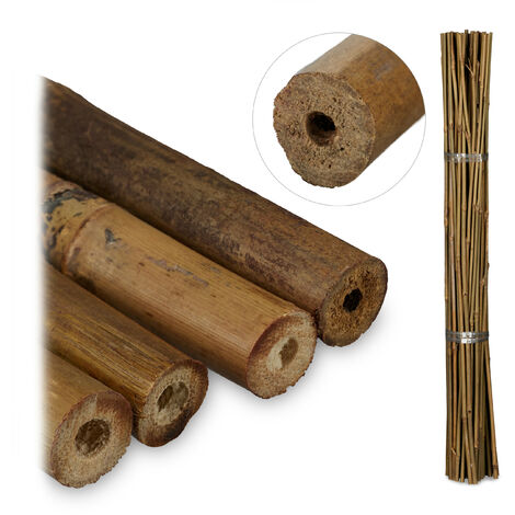 Relaxdays Set Cañas Bambú, 50 Unidades, 75 x 0,7 cm, Soporte para Plantas, Palos Madera Natural, Manualidades, Natural