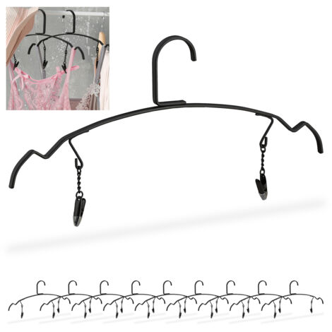 Relaxdays Set da 10 Grucce, Stampelle con 2 Clip per Lingerie, Appendini per Indumenti Intimi Femminili, L: 33 cm, Nero