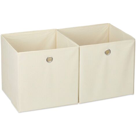Relaxdays Set da 2 Cestini Porta-Oggetti, Quadrati, per lo Scaffale, Scatole a Forma di Cubo, 30x30x30 cm, Beige