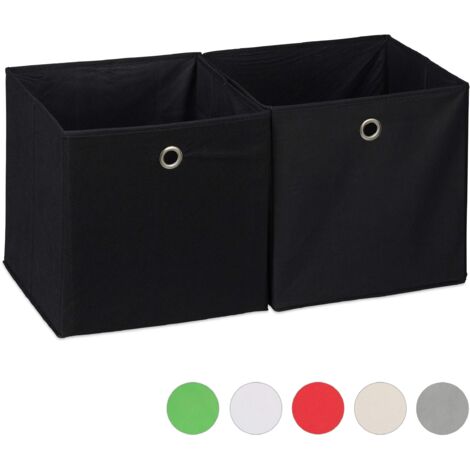 Relaxdays Set da 2 Cestini Porta-Oggetti, Quadrati, per Lo Scaffale, Scatole a Forma di Cubo, 30x30x30 cm, Nero, Poliestere, 2 unità