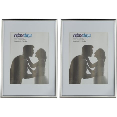 Relaxdays Set da 2 Cornici Portafoto, Formato A4, Passe Partout 15x20 cm Ritaglio Vetro, Appoggiare o Appendere, Argento