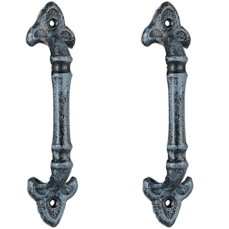 Relaxdays 2 x Vintage Furniture Handles, Antique Door Grips for Cupboards, Drawers, Cast Iron, HWD: 20x4.5x4 cm, Grey