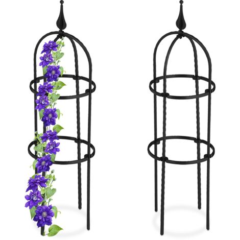 Relaxdays Set da 2 Obelischi per Rampicanti, Graticolato per Piante, Rose, Edere, Accessori da Giardino, Metallo, Nero, 90% Acciaio 10% plastica