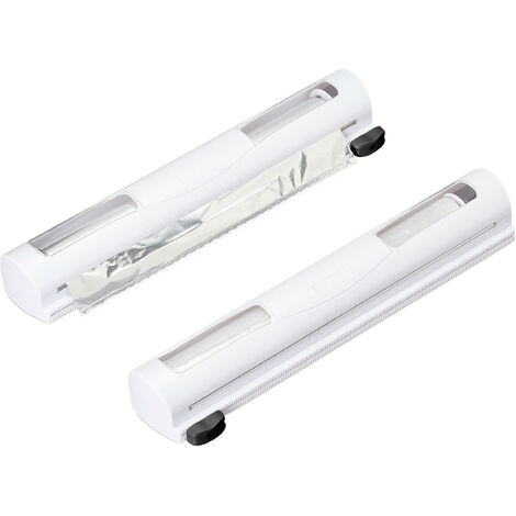 Relaxdays Set da 2 Taglia Pellicola da Cucina, Dispenser Porta Rotoli Plastica & Alluminio, HxLxP: 5 x 37 x 8 cm, Bianco