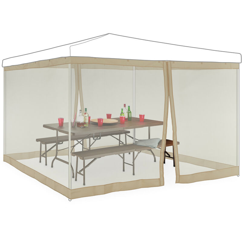 Relaxdays - Mosquito Net Pavilion, Against Insects, Bugs, For Outdoors, Party Tent, Gazebo, 3x3m, Fastener, Beige
