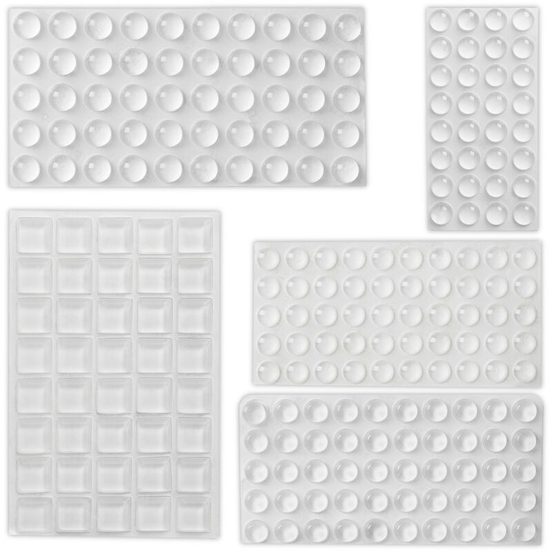 Relaxdays Rubber Bumpers, Set of 222, Self-adhesive, Pads in 5 sizes, Silicone Protector for Glass & Plates, Transparent
