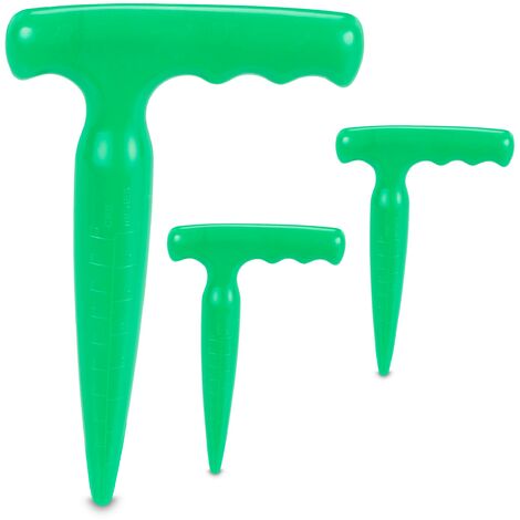 Relaxdays Set da 3 Foraterra, in Plastica, con Scala Graduata, Impugnatura a T, Piantatore per Giardino e Orto, Verde