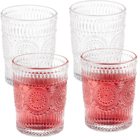 Relaxdays Set da 4 Bicchieri in Vetro da 300 ml, Lavabili in Lavastoviglie, Design Vintage, Acqua e Bibite, Trasparente