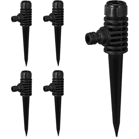 Relaxdays Set da 5 Irrigatori per Prati, Giardino, Gitatta 6 m, con Spuntone per il Fissaggio, in Plastica, Nero