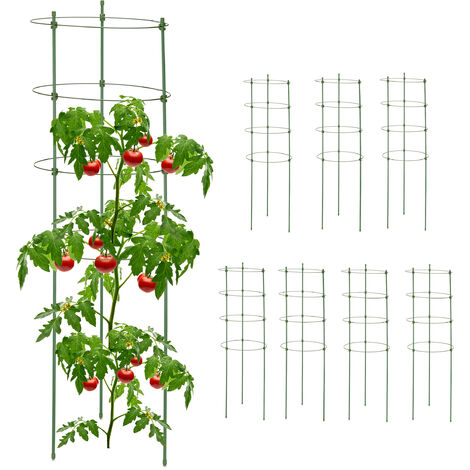 Relaxdays Set da 8 Sostegni Circolari per Pomodori, H: 90 cm, Acciaio e Plastica, Piante Rampicanti, per Cetrioli, Verde
