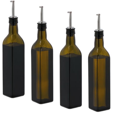 4 Jarras para Aceite y Vinagre, Botellas con Corchos, Aceiteras Redondas,  Vinagreras de 180 ml, Transparente