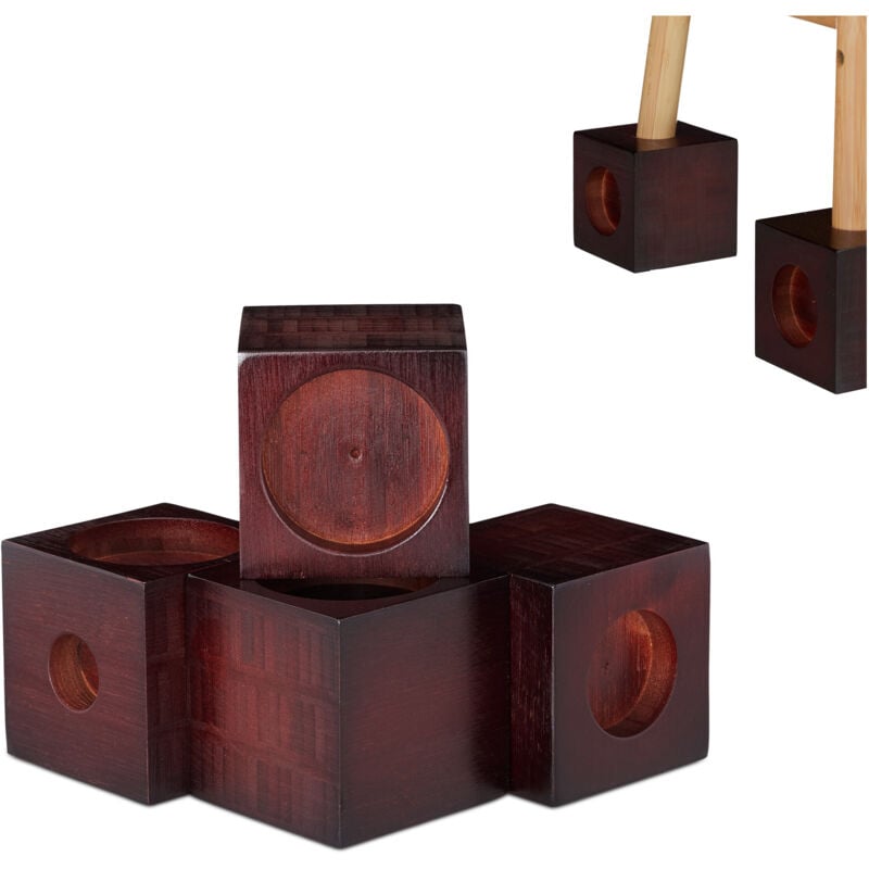 Relaxdays Rehausseurs de meubles bambou, lot de 4 cubes, agrandissement tables, pieds chaises, 9,4 cm, marron foncé