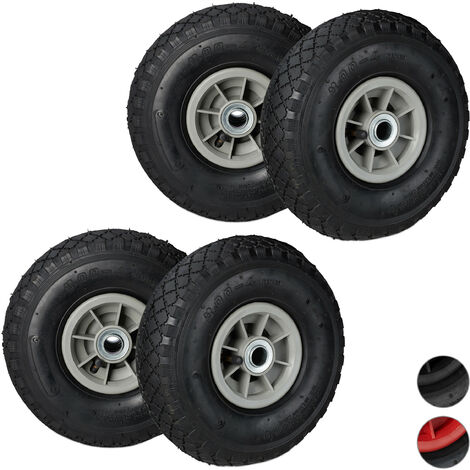   Set de 4 ruedas de carretilla, Neumáticos de 3.00-4, Hasta 80 kg, Llanta de plástico, 260x85 mm, Negro y Gris