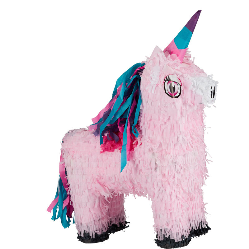 set de 4 pinatas licorne rose, sac de confettis XXL, bâton de pinata, piñata licorne, multicolore