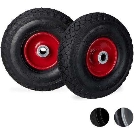 relaxdays Set di 2 Ruote 3.00-4 per Carriola, ad Aria, 260x85 mm, Cerchione in Acciaio, Max.100 kg, Nero-Rosso