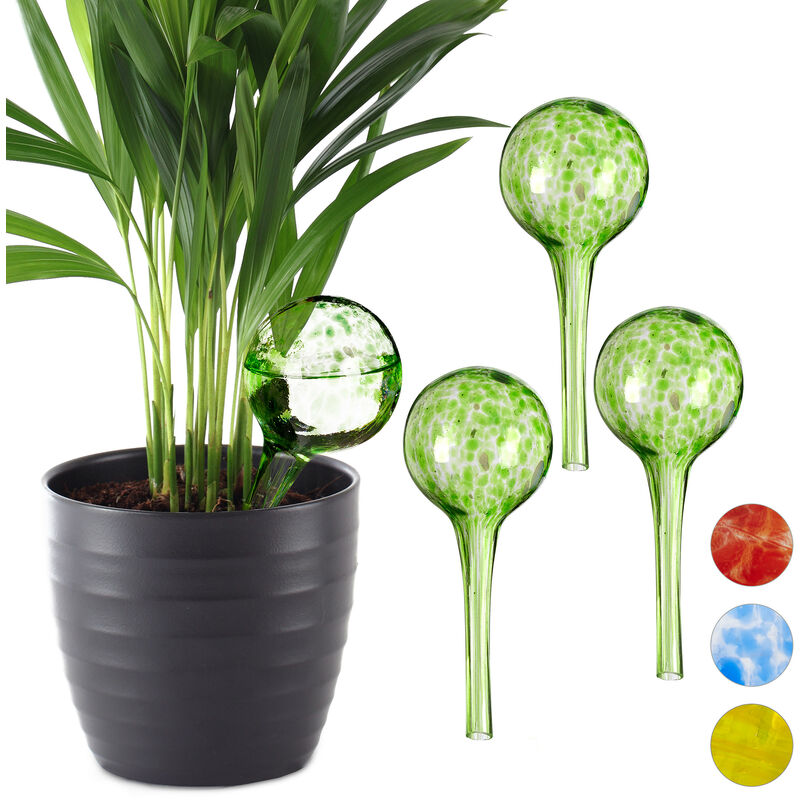 Sfere per Irrigazione, Set da 4, per Piante e Fiori, Irrigatori per Ufficio Vacanza, ø 6cm, in Vetro, Verde