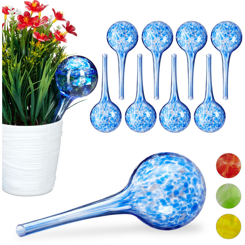 Sfere per Irrigazione, Set da 10 per Piante e Fiori, Irrigatori per Ufficio Vacanza, ø 6cm, in Vetro, Blu