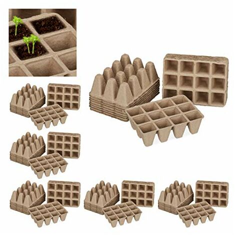   Set di Vasetti per Piantine, Biodegradabili, da Torba, Rettangolari, 204 Pz, in Cellulosa, H: 5 cm, Beige