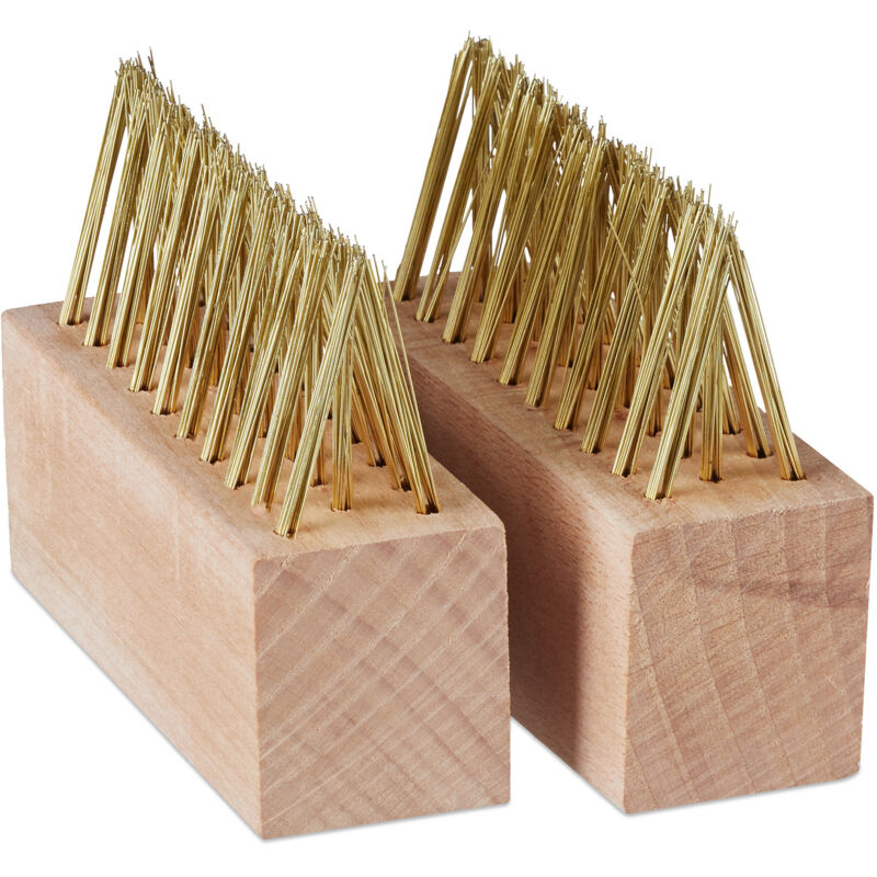 Relaxdays - Brosse à joints, lot de 4, fils en acier, jardin, pour mousse & mauvaises herbes, couleurs laiton et nature