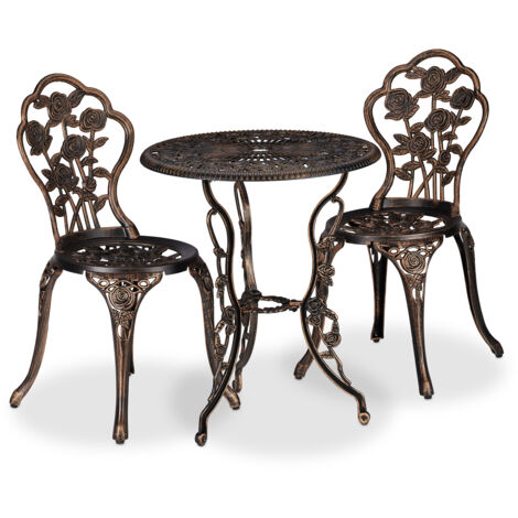 Relaxdays Set Mesa y Sillas Jardín, Mesita Terraza con 2 Asientos, Balcón, Estilo Vintage, Aluminio, Negro/Bronce