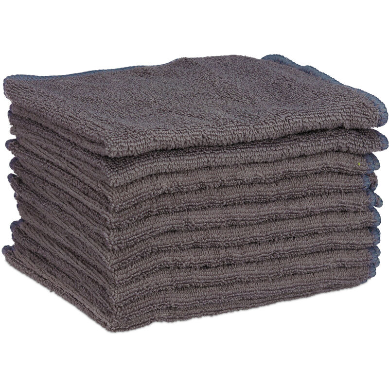 Relaxdays - Set of 10 Microfibre Cleaning Cloths, 40x30 cm All-Purpose Cleaning Supply, Washable, Grey