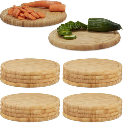 Relaxdays Set of 18 Round Breakfast Boards, 30 cm, Natural Bamboo, Serving Tray, Chopping & Cutting, Platter, Round