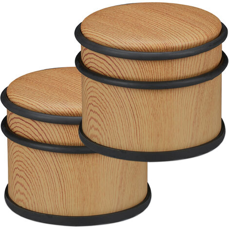 Relaxdays Set of 2 Door Stoppers, for Heavy Doors & Windows, Stainless Steel & Rubber, Wood Look, HxØ: 8 x 9.5 cm, Brown