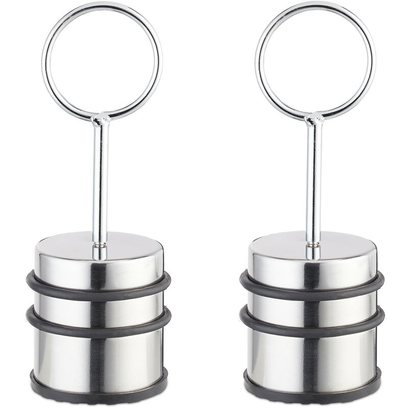 Relaxdays Set of 2 Doorstops with Handle, Stainless Steel & Rubber, Door Buffer, Inside, HxØ: 20 x 7 cm, Silver/Black