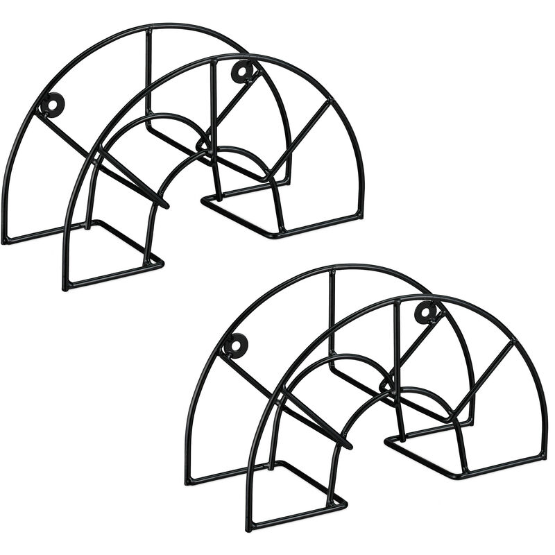 Relaxdays - Set Of 2 Hose Pipe Holders, For 45 M 5/8' Hosepipe, Wall-mounted Hanger, 19 X 30.5 X 13.5 Cm, Steel, Black