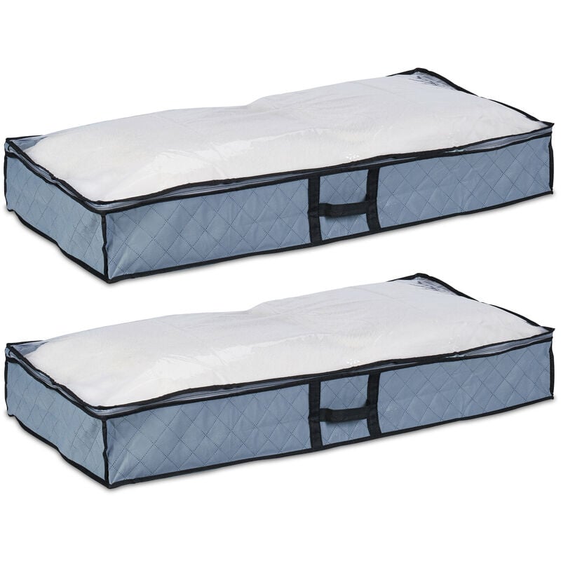 Relaxdays - Set of 2 Underbed Storage Bags, Foldable, with Zip, Clothes, Blankets, Toys, Fabric, 14 x 100 x 50 cm, Grey