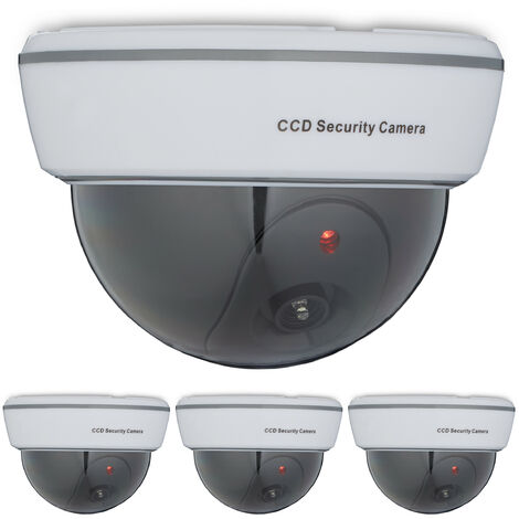 Relaxdays Set of 4 Dummy Cameras, Flashing LED Light, Indoor & Outdoor, Burglar Deterrent, 8.5 x 12.5 x 12.5 cm, White