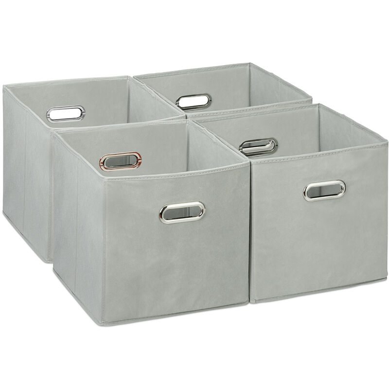Relaxdays - Set Of 4 Storage Box, Foldable Shelf Baskets, 30 X 30 X 30 Cm, Handle Holes, Foldable Organiser Bins, Grey