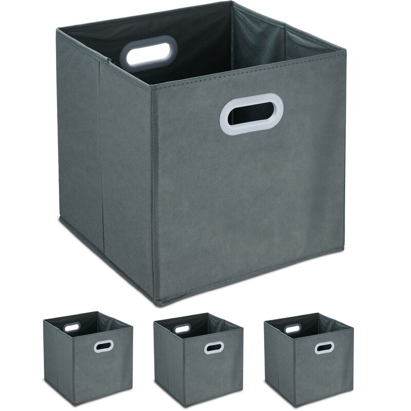 Relaxdays - Set of 4 Storage Boxes, Foldable Shelf Baskets, Rounded Side Grip, 32x33x33 cm, Versatile, Linen, Light Grey