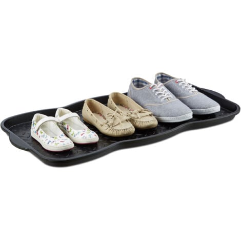 Relaxdays Set of 6 Shoe Tray, Hallway Storage, Muddy or Wet Boots, Wellies & Trainers, 3 x 38.5 x 75 cm, Plastic, Black