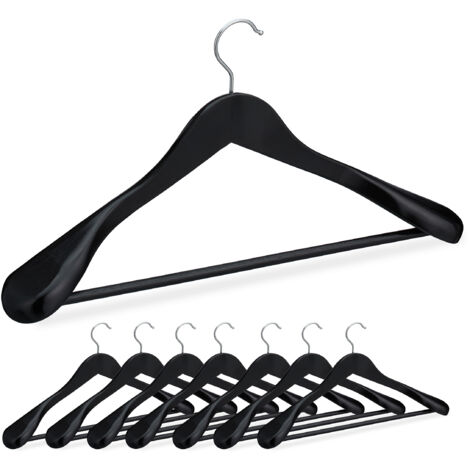 Relaxdays Set of 8 Suit Hanger, Wide Shoulder, Trouser Bar, for Jacket, Shirt, Trousers, Wooden, 23 x 45 x 6 cm, Black