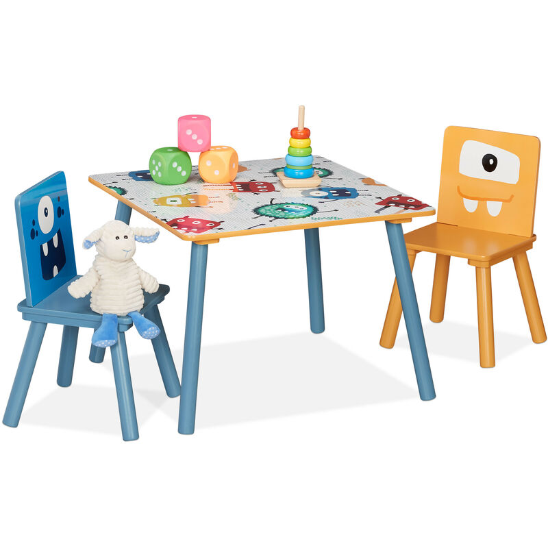 Relaxdays - Set table & 2 chaises enfants, table enfant avec 2 chaises, garçon & fille, mdf & bois, coin salon multicolore