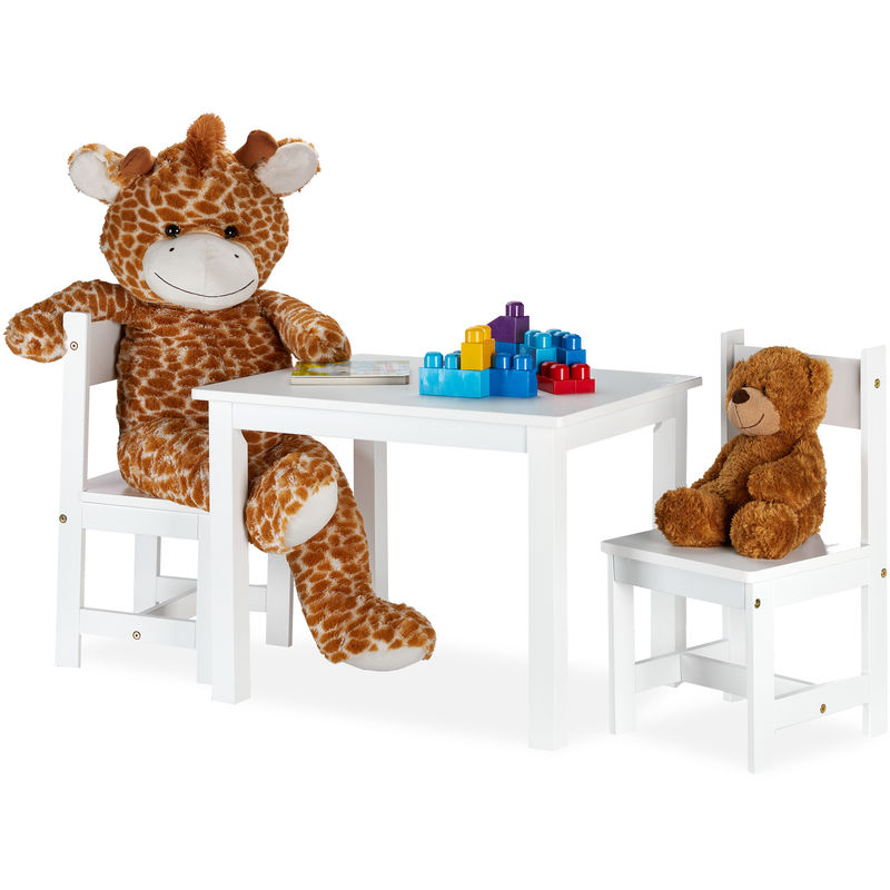 Set Tavolino e Sedie, Tavolo con 2 Sedioline per Bambini, Moderno, Cameretta, Interno, in Legno mdf, bianco - Relaxdays