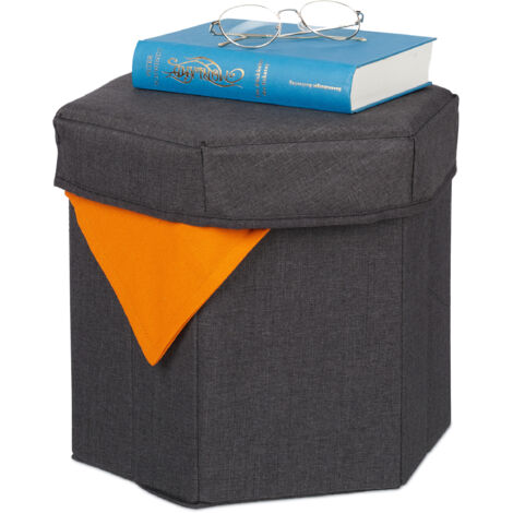 Relaxdays Sgabello con Contenitore, Pieghevole, Imbottitura Morbida, in Soggiorno, Stoffa HLP: 31x36x32 cm, Grigio Scuro