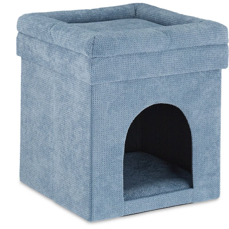 Relaxdays Cat Cave Stool, Hiding Place for Kitties & Small Dogs, Cushion, Foldable, Seat, HxWxD 42 x 38 x 38 cm, Grey